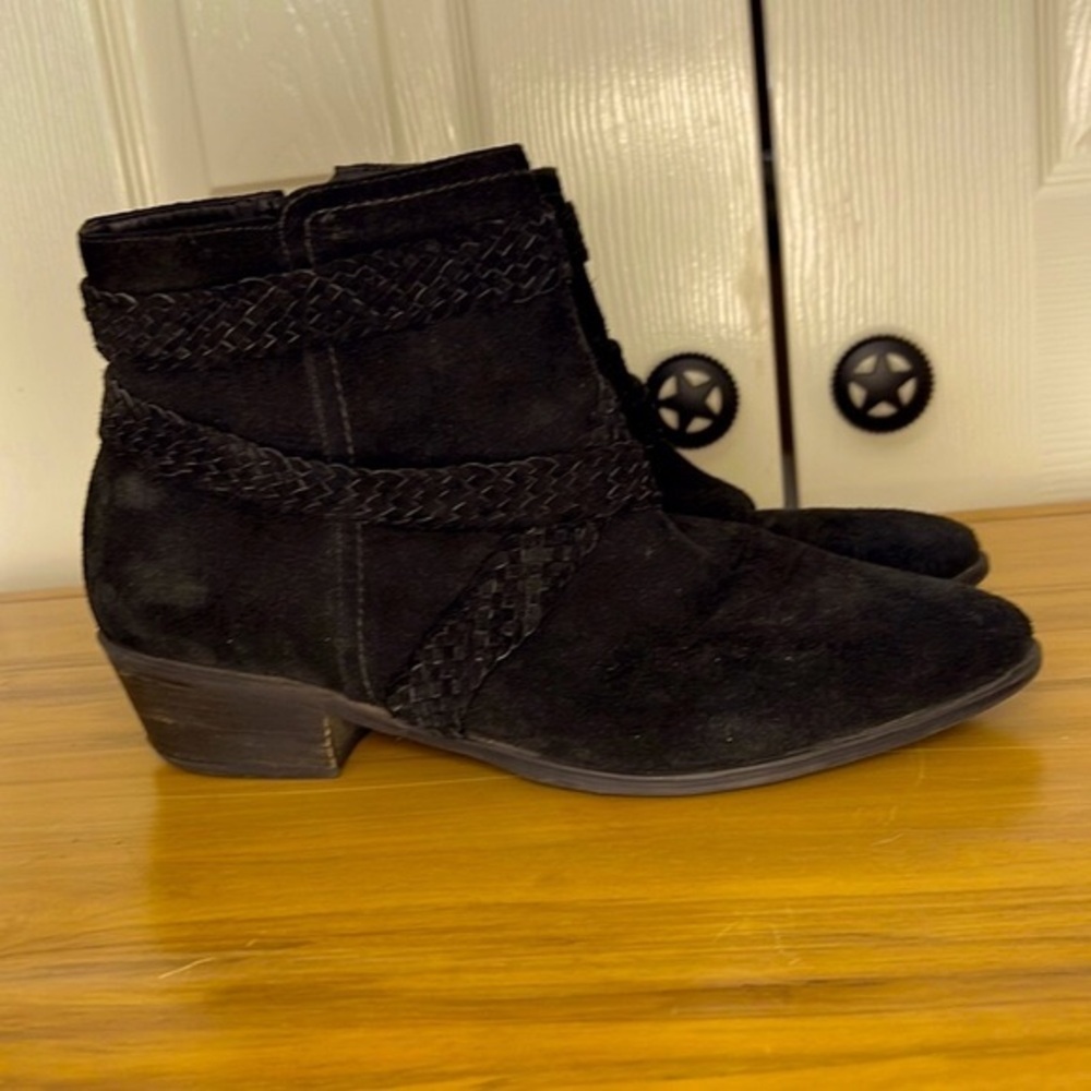 Schutz Black Suede Leather Ankle Booties Low Heel Boots